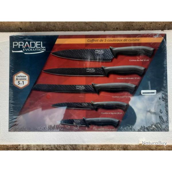 Coffret de 5 Couteaux PRADEL EVOLUTION Lames Acier Revetement Noir