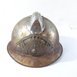 Ancien casque Sapeur pompier de Bazeilles (Ardennes) années 1940 - 1950. Mauvais état