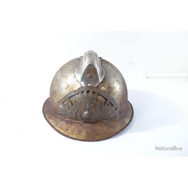 Ancien casque Sapeur pompier de Bazeilles (Ardennes) annes 1940 - 1950. Mauvais tat