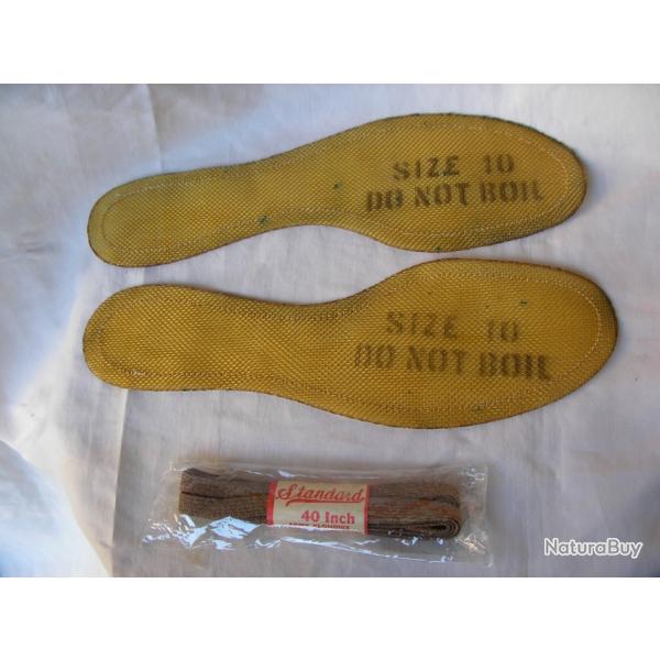 WW2 US LOT DE SEMELLES PLASTIQUES TAILLE 10 ET LACETS NEUFS CHAUSSURES MILITAIRES AMRICAINS RARE