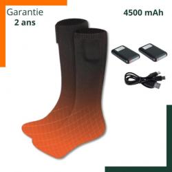 Chaussettes chauffantes 4500 mAh - 3 modes de chauffe - USB - en coton - Livraison rapide - Noir