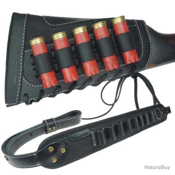 Sangle en cuir pour fusil -munitions de calibre 12 sans attache (NOIR) LIVRAISON GRATUITE !!