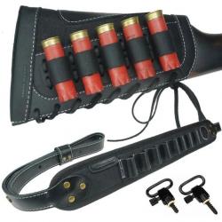 Sangle en cuir pour fusil -munitions de calibre 12 AVEC 2 attaches (NOIR) LIVRAISON GRATUITE !!