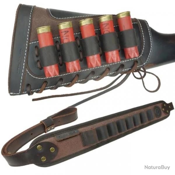 Sangle en cuir pour fusil -munitions de calibre 12 AVEC 1 attache (MARRON) LIVRAISON GRATUITE !!