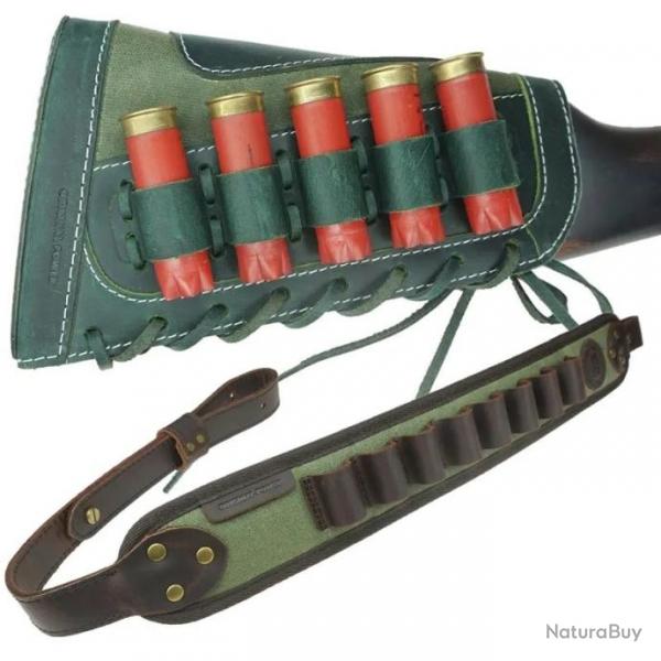 Sangle en cuir pour fusil -munitions de calibre 12 AVEC 1 attache (VERT) LIVRAISON GRATUITE !!