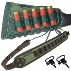 Sangle en cuir pour fusil -munitions de calibre 12 AVEC 2 attaches (VERT) LIVRAISON GRATUITE !!