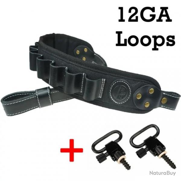 Sangle en cuir pour fusil -12GA AVEC 2 attaches (NOIR) LIVRAISON GRATUITE !!