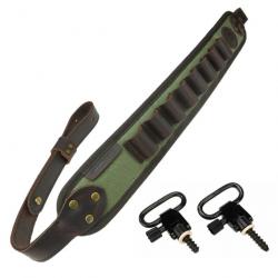 Sangle en cuir pour fusil -12GA AVEC 2 attaches (VERT) LIVRAISON GRATUITE !!