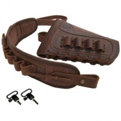 Porte-munitions en cuir Buttstock Coffee 12GA avec 2 ATTACHES