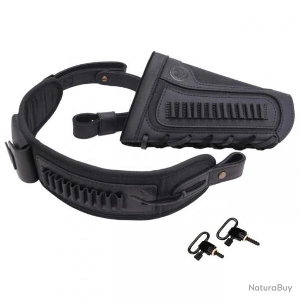 Porte-munitions en cuir Buttstock  Black .22LR avec 1 attache LIVRAISON GRATUITE