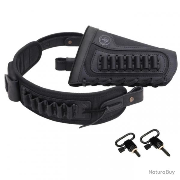 Porte-munitions en cuir Buttstock  Black  .357 avec 2 attaches LIVRAISON GRATUITE