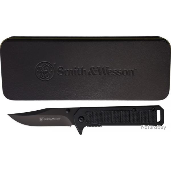 Couteau Smith&Wesson A/O Lame Acier 3Cr13 Manche Aluminium Linerlock Clip Boite Mtal SWP1208873