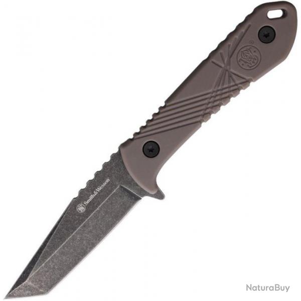 Couteau Tactical Smith&Wesson H.R.T. Tanto Tan Lame Acier 7Cr17Mov Manche TPE Etui Nylon SWP1208876