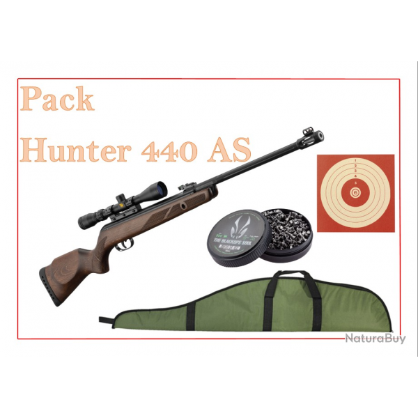 BF24 ! Pack Carabine 19,9J GAMO Hunter 440 AS + lunette 3-9 x 40 WR + Cibles + Plombs + Fourreau