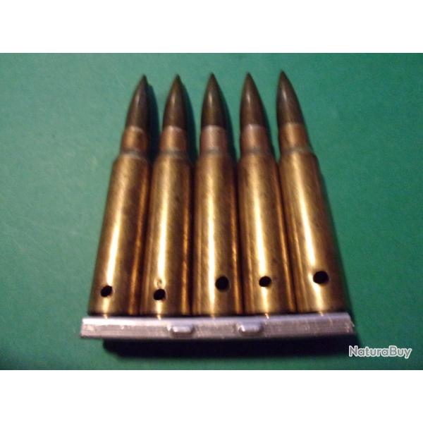 5 Munitions /clip en 7,5x54 MAS du 4-71 TE S 7,5 France, tui laiton, balle blinde neutralises