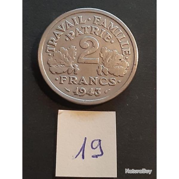 Pice de 2 francs aluminium TAT Franais, Francisque, tranche lisse, 1943. lot N19