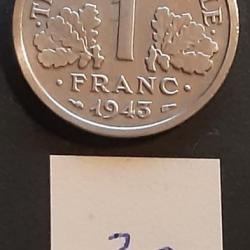 Pièce de 1 franc aluminium ÉTAT Français, Francisque, tranche lisse, 1943 - lot n° 30