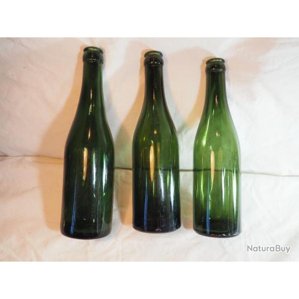 WEHRMACHT - lot de 3 Bouteilles allemandes bire verre - terrain Normandie 1944