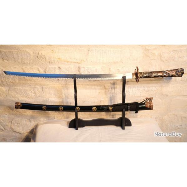 REPRODUCTION sabre Chinois katana TACHI avec tsuba ajoure pommeau tte de dragon EBR24JAP027