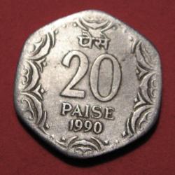 INDE  piece de  20 paise 1990  alu  TTB diametre 26 mm