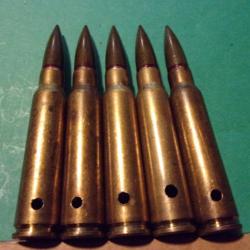 5 Munitions 7,5x54 MAS / clip du 1-67 (1-67 TE SI 7,5 ) étui laiton, balle blindée, neutralisées