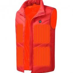 Veste Chauffante USB en Graphène Lavable Gilet Électrique Unisexe Activités Extérieures Rouge