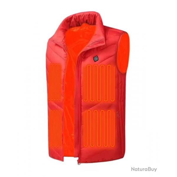 Veste Chauffante USB en Graphne Lavable Gilet lectrique Unisexe Activits Extrieures Rouge