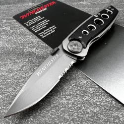 Couteau Winchester Parfive Lame Serrated Drop Point Acier Inox Liner Lock Manche Acier Clip