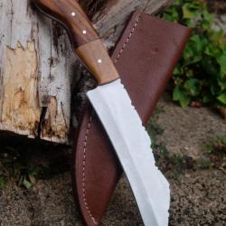 Couteau De Viking Seax Lame Acier Inox Manche Bois Etui Simili Cuir Fabrication Artisanale 01