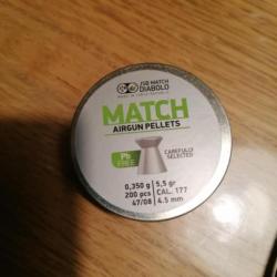 126 plombs JSB match lead free, cal.4.5mm diabolo ( boîte de 200 entamée)