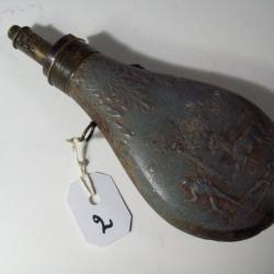 poire a poudre noire vide de chasse zinc et laiton ancienne   collection