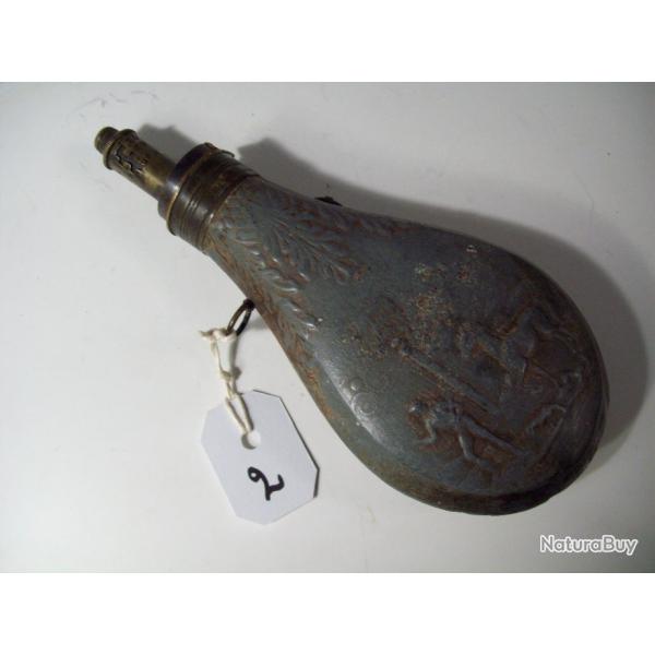 poire a poudre noire vide de chasse zinc et laiton ancienne   collection