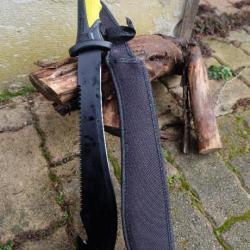 Coupe Coupe Bowie Machette Guide d'Amazonie Lame Acier 3Cr13 Manche ABS Black Yellow Etui Nylon 000