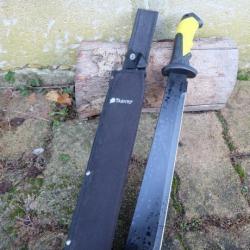 Coupe Coupe Bowie Machette Guide d'Amazonie Lame Acier 3Cr13 Manche ABS Black Yellow Etui Nylon 002