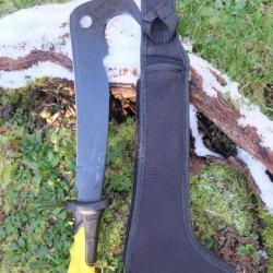 Kukkri Bolo Bowie Machette Elagueur Lame Acier 3Cr13 Manche ABS Yellow Etui Nylon Ouvrier Forestier