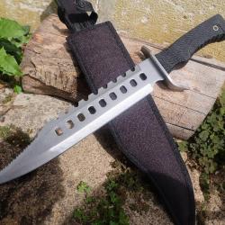 Poignard Gros Couteau de Chasse A Servir Bowie Lame Acier Black 440 Etui Nylon Poignard Tactical 01