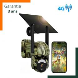 Caméra de chasse 4G solaire rotative à 360,Vision nocturne, Zoom X4,Batterie intégrée,Garantie 3 ans