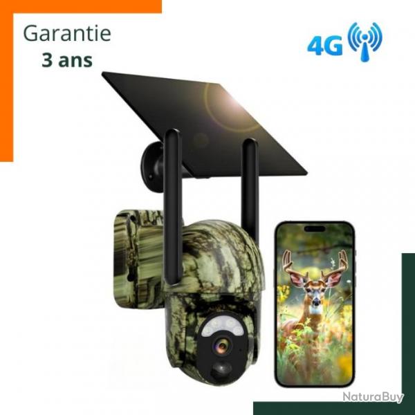 Camra de chasse 4G solaire rotative  360,Vision nocturne, Zoom X4,Batterie intgre,Garantie 3 ans