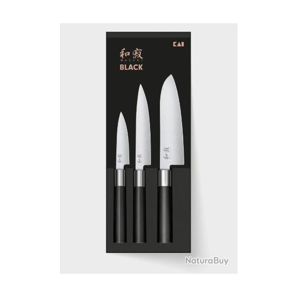 SET 3 COUTEAUX SANTOKU KAI WASABI BLACK