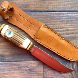 ANCIEN COUTEAU POIGNARD HUBERTUS SOLINGEN BOIS DE CERF+ BOUSSOLE TYPE BOWIE CHASSE NO PUMA