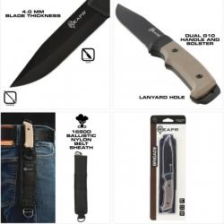 Couteau De Survie Reapr Brigade Lame Acier 420 Manche Black & Tan G10 Etui Nylon SHF11009