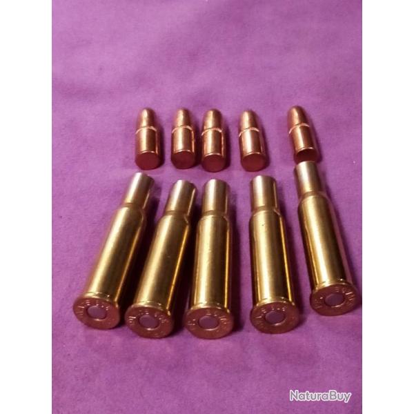 Kit 303 Savage. 5 tuis PPU amorcs et 5 ogives Hornady demi blindes 170 gr