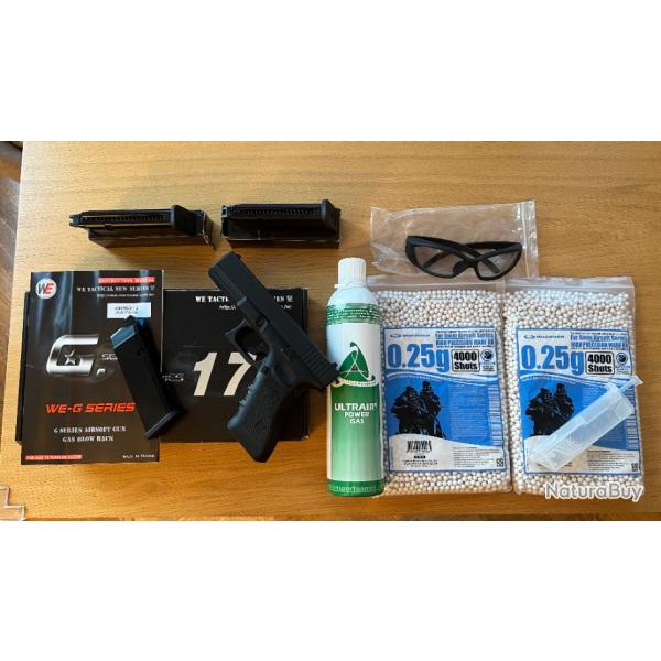 Glock 17 + 3 chargeurs + 7000 billes +  Speedloader + bouteille air comprim + lunettes tactique