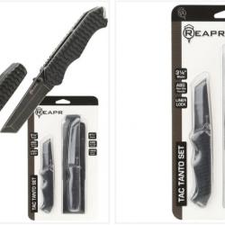 Lot de 2 Couteaux Reapr Tac Tanto 1 Fixe & 1 Folder Lame Acier 420 Etui Nylon SHF11008