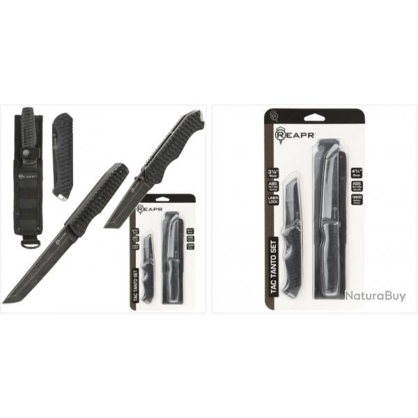 Lot de 2 Couteaux Reapr Tac Tanto 1 Fixe & 1 Folder Lame Acier 420 Etui Nylon SHF11008