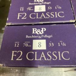 Lot de 8 boites de 25 cartouches marque Baschieri Pellagri F2 Classic Calibre 12 chambre 70 33 g bo