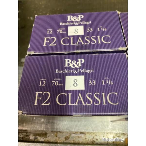 Lot de 8 boites de 25 cartouches marque Baschieri Pellagri F2 Classic Calibre 12 chambre 70 33 g bo