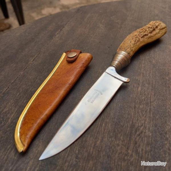 Joli Couteau de Chasse NICKER ALLEMAND REHWAPPEN de SOLINGEN Manche en Bois de Cerf + tui en cuir