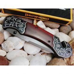 Couteau De Sauvetage Pliant Manche Bois / Gravé Laser 13 cm Outdoor