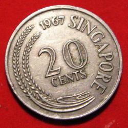 SINGAPOUR piece de 20 cents  TTB+ 1967